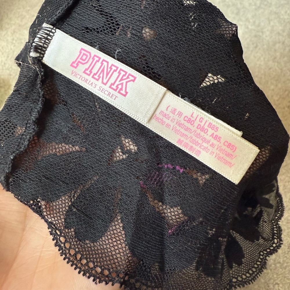 Victoria’s Secret Pink Black Lace Lightly Padded Long Line Bralette Size L - Picture 3 of 3